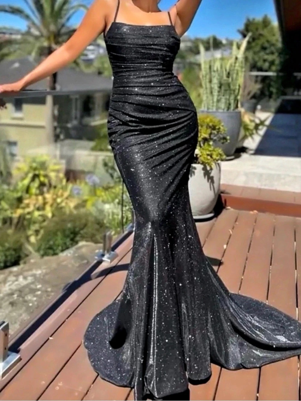 Black Glitter Mermaid Maxi Dress